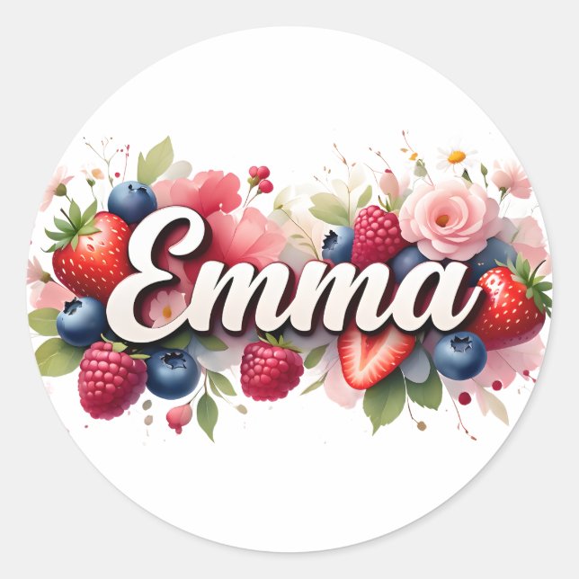Personalized Sticker "Emma" Berry Floral Design (Front)