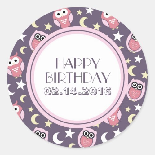 Personalized Stickers Pink and Purple Night Owl