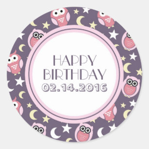 Personalized Stickers Pink and Purple Night Owl