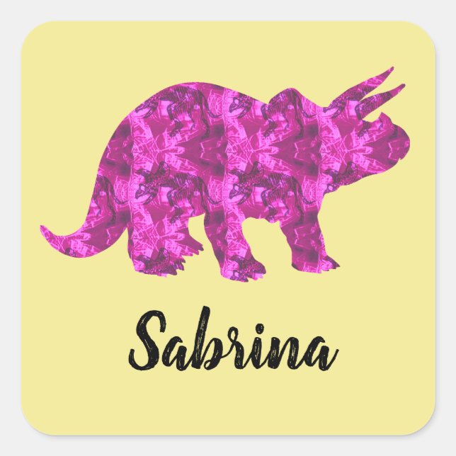 Personalized Stickers with Pink Dinosaur for Girls (Front)