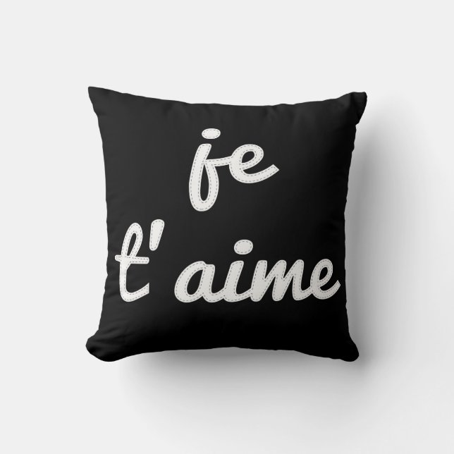 Personalized Stitched Je t'aime French I love you Throw Pillow (Front)