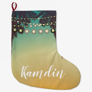 Personalized Stocking Beach Sunset Palm Trees Stri