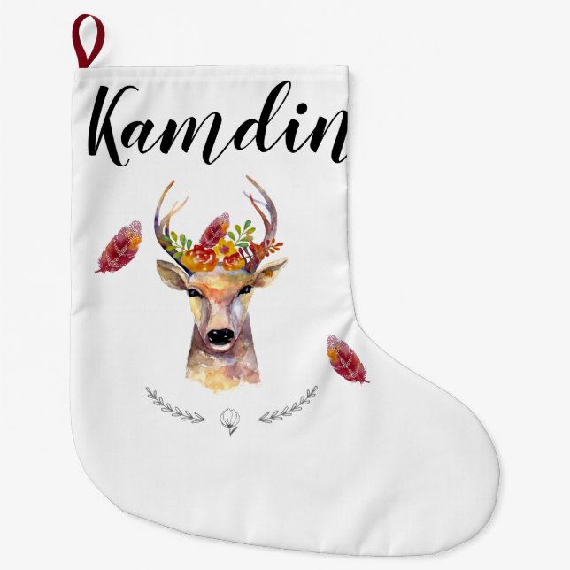 Personalized Stocking boho deer Buck Head Browning (Front)