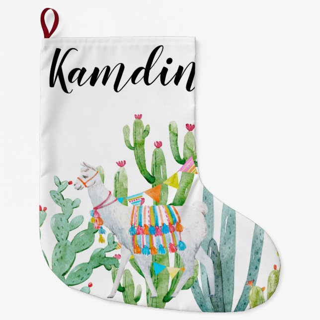 Personalized Stocking Boho Llama Bohemian Cacti De (Front)