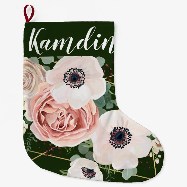 Personalized Stocking Geometric Garden Rose Hunter (Front)