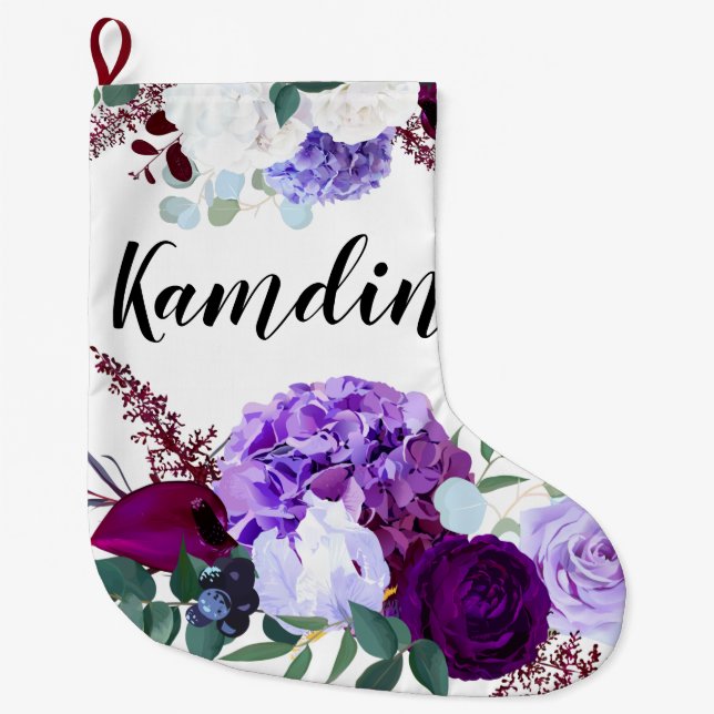 Personalized Stocking Lavender Hibiscus on White (Front)