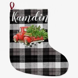 Personalized Stocking XMAS Truck Baffalo Plaid Bla