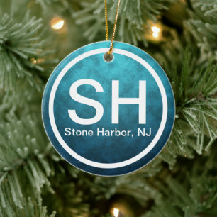 Personalized Stone Harbor NJ SH Beach Christmas Ceramic Ornament