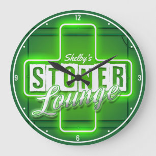 Personalized Stoner Lounge NAME Faux Neon Bar Large Clock