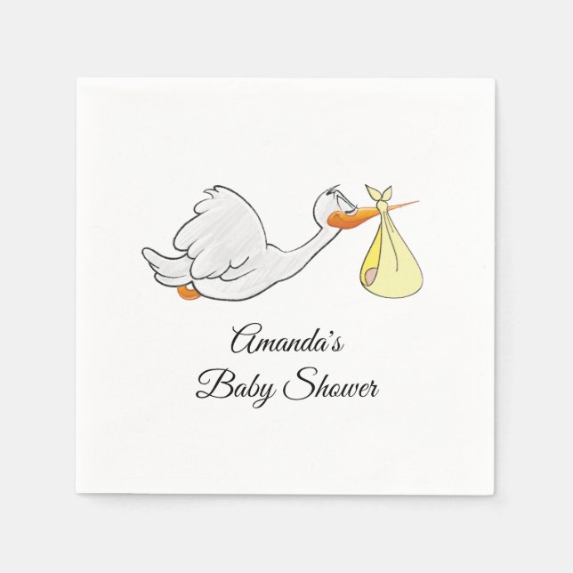 Personalized Stork with Yellow Baby Bundle Napkins (Front)