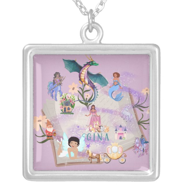 Personalized Story Book Silver Plated Necklace (Front)