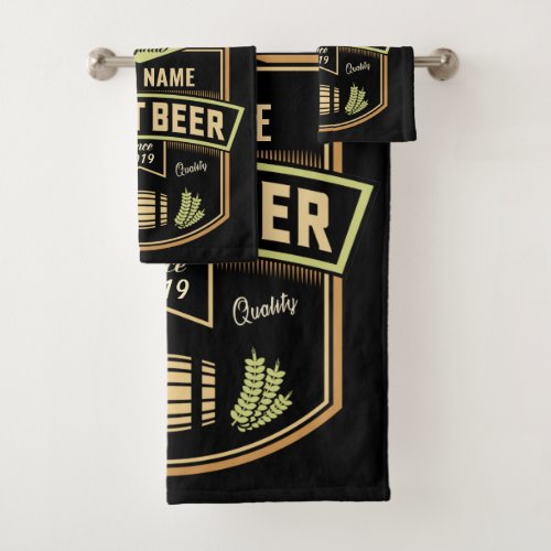 Personalized Stout Dark Beer Brewing Label Bar   Bath Towel Set