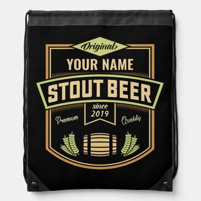 Personalized Stout Dark Beer Brewing Label Bar   Drawstring Bag (Front)