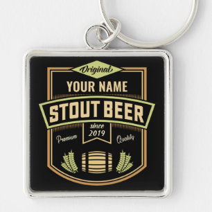 Personalized Stout Dark Beer Brewing Label Bar Keychain
