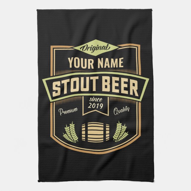 Personalized Stout Dark Beer Brewing Label Bar  Kitchen Towel (Vertical)