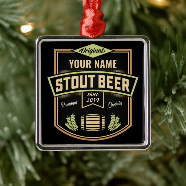Personalized Stout Dark Beer Brewing Label Bar   Metal Ornament (Tree)
