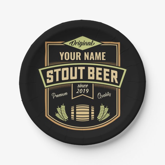 Personalized Stout Dark Beer Brewing Label Bar  Paper Plates (Front)