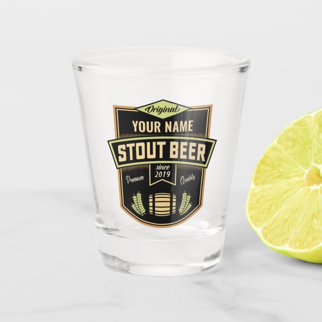 Personalized Stout Dark Beer Brewing Label Bar  Shot Glass (Front)