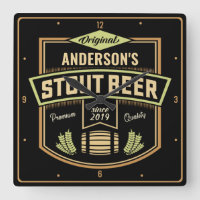 Personalized Stout Dark Beer Brewing Label Bar Square Wall Clock