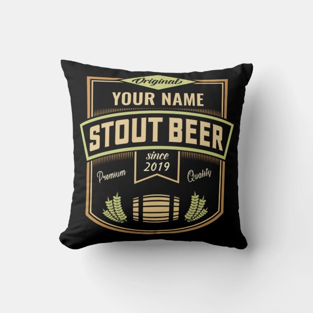 Personalized Stout Dark Beer Brewing Label Bar  Throw Pillow (Front)