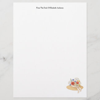 Personalized Straw Hat Wildflowers Stationery