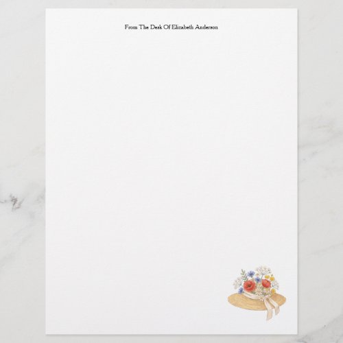 Personalized Straw Hat Wildflowers Stationery