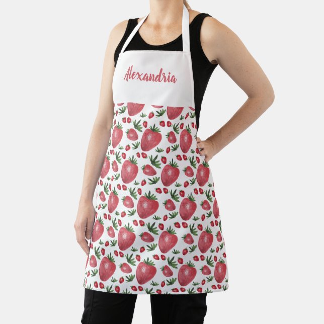 Personalized Strawberries Watercolor Hand-painted Apron (Insitu)