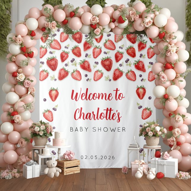 Personalized Strawberry Baby Shower Backdrop (Creator Uploaded)