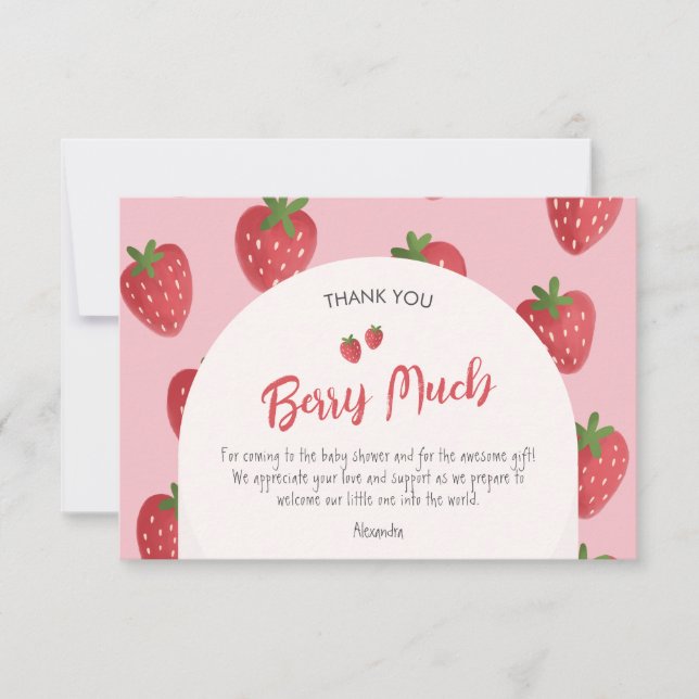 Personalized Strawberry Baby Shower Thank You Card (Front)