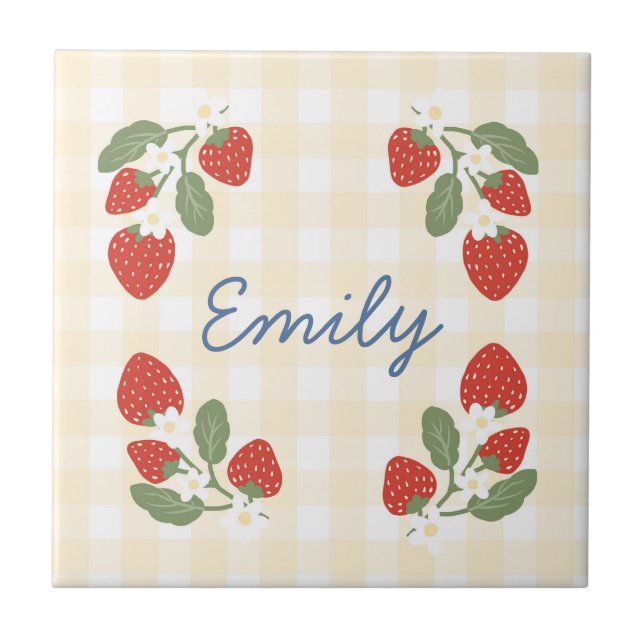 Personalized Strawberry Berry Sweet Party Picnic Ceramic Tile (Front)