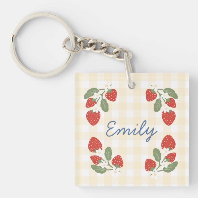 Personalized Strawberry Berry Sweet Party Picnic Keychain (Front)