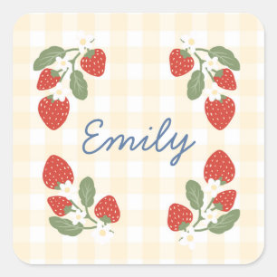 Personalized Strawberry Berry Sweet Party Picnic Square Sticker