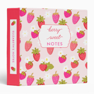 Personalized Strawberry Berry Sweet Pink Floral 3 Ring Binder