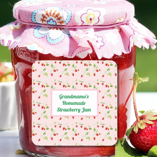 Personalized Strawberry Blossoms Pattern Jam Square Sticker (Creator Uploaded)