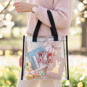 Personalized Strawberry Bunny Easter Wishes Clear Tote Bag
