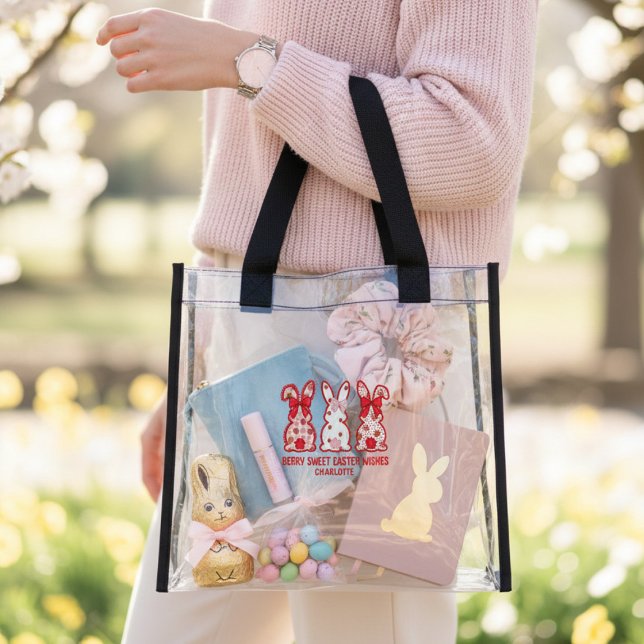 Personalized Strawberry Bunny Easter Wishes Clear Tote Bag (Creator Uploaded)