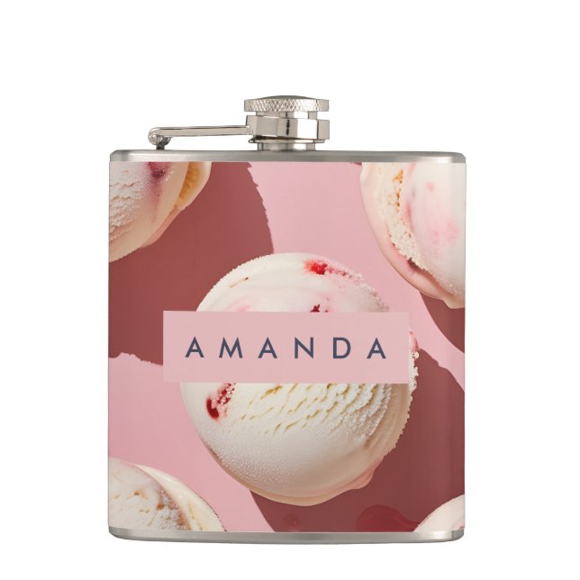 Personalized Strawberry Cream Swirl Aesthetic Flask (Front)