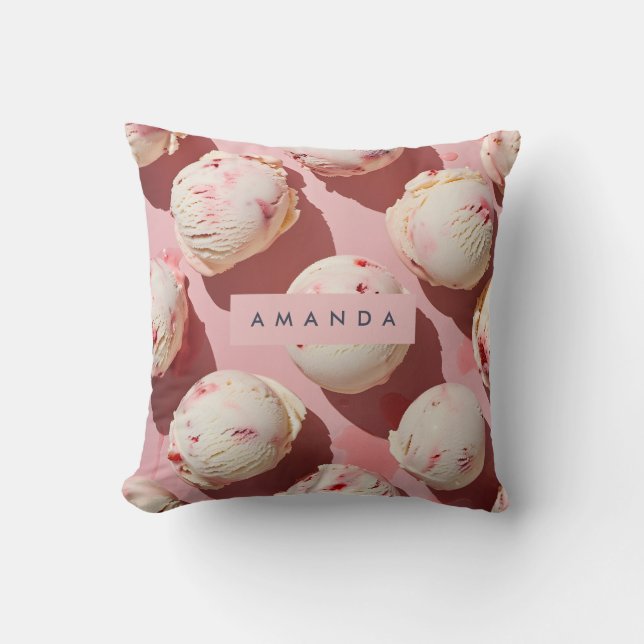 Personalized Strawberry Cream Swirl Aesthetic Throw Pillow (Front)