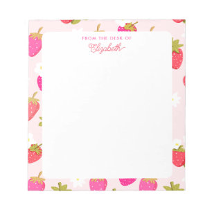 Personalized Strawberry Cute Pink Berry Floral Notepad