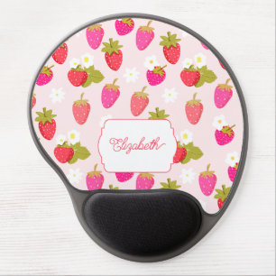 Personalized Strawberry Cute Pink Cottagecore Gel Mouse Pad