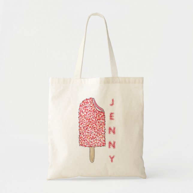 Personalized Strawberry Eclair Popsicle Name Tote Bag (Front)