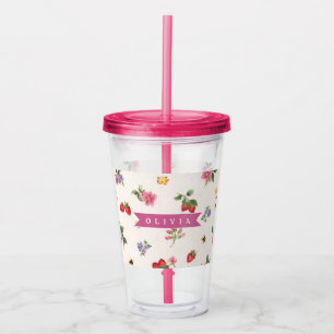 Personalized Strawberry Garden Bee Cottagecore Acrylic Tumbler
