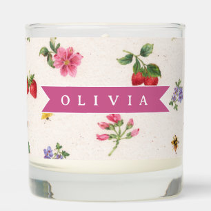 Personalized Strawberry Garden Bee Cottagecore Scented Candle