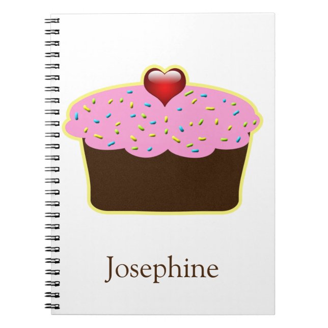 Personalized Strawberry Heart Cupcake Themed Gifts Notebook (Front)