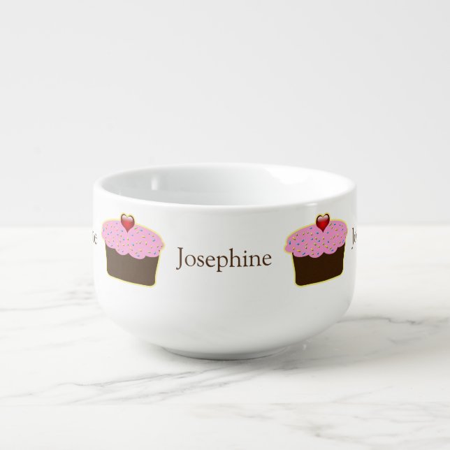 Personalized Strawberry Heart Cupcake Themed Gifts Soup Mug (Front)
