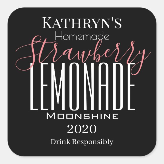 Personalized "Strawberry Lemonade" Moonshine Label (Front)
