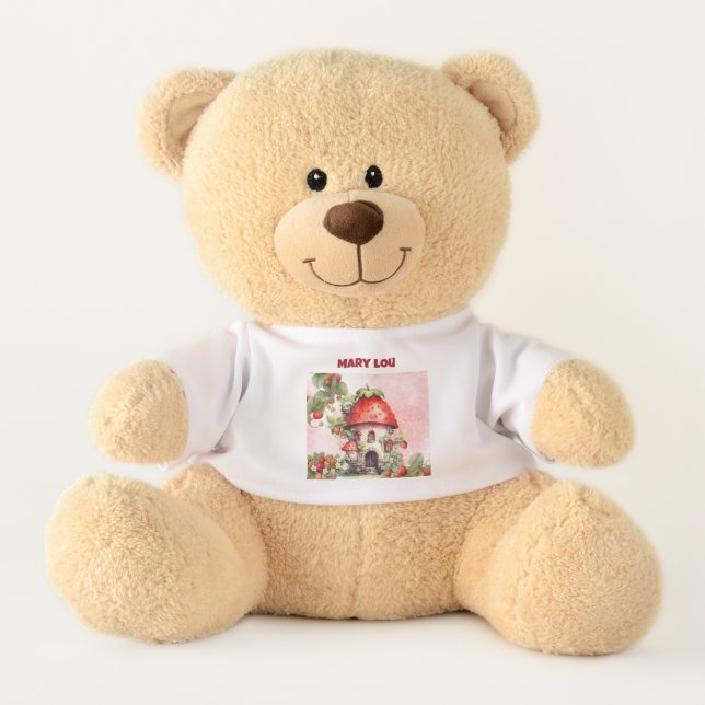 Personalized Strawberry & Little Mouse Teddy Bear (Front)
