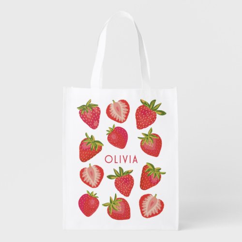 Personalized Strawberry Name Grocery Bag