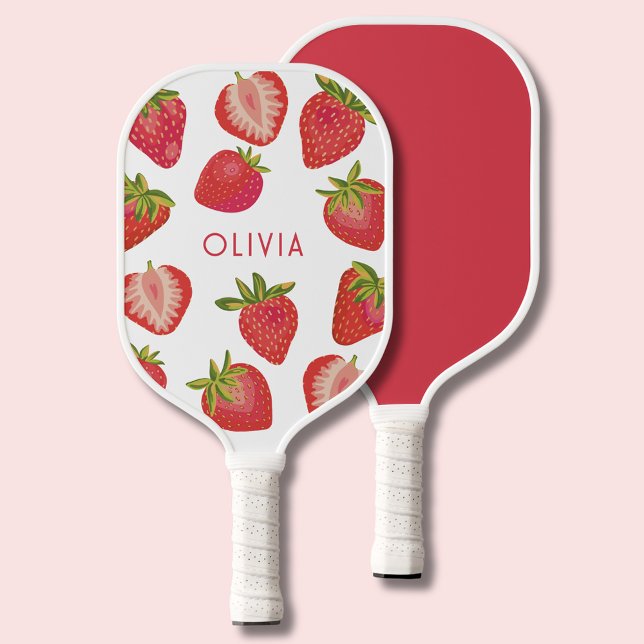 Personalized Strawberry Name Pickleball Paddle (Fun strawberry personalised pickleball paddle.)