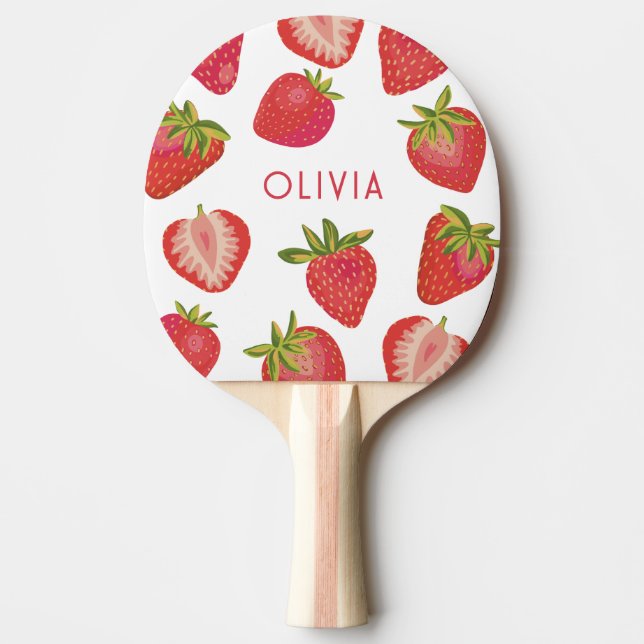 Personalized Strawberry Name Ping Pong Paddle (Front)